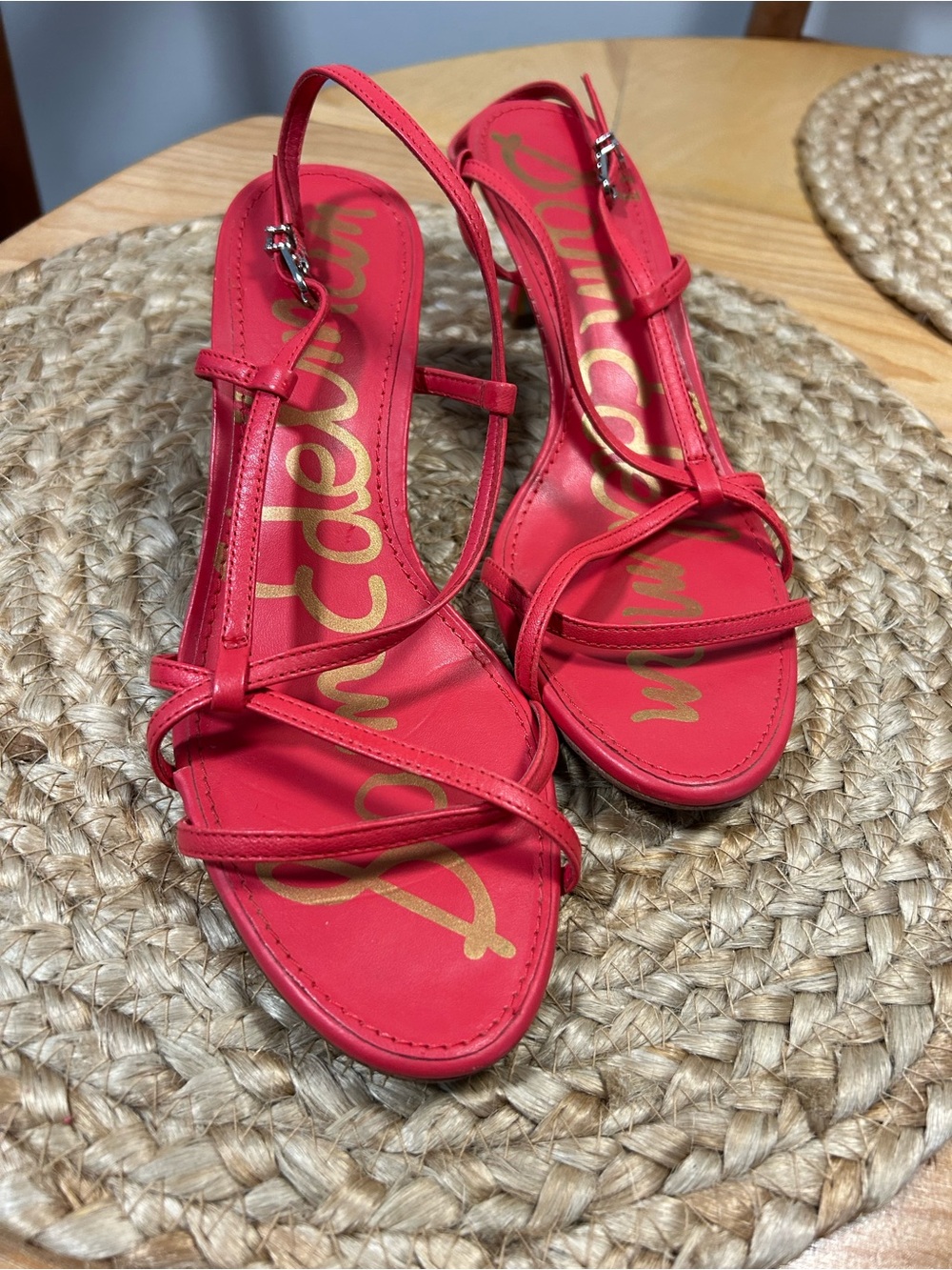 Sam Edelman Coral Red Strappy Slingback Heels